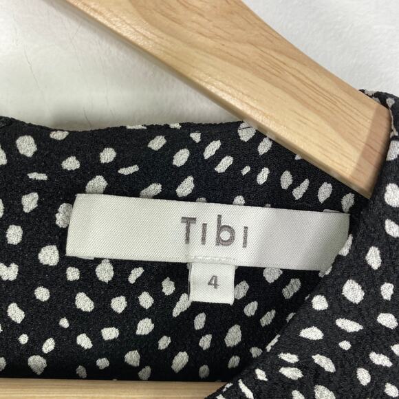 Tibi Black Cream Polka Dot Printed Long Sleeve Mini Dress Women's Size 4 - Picture 8 of 11